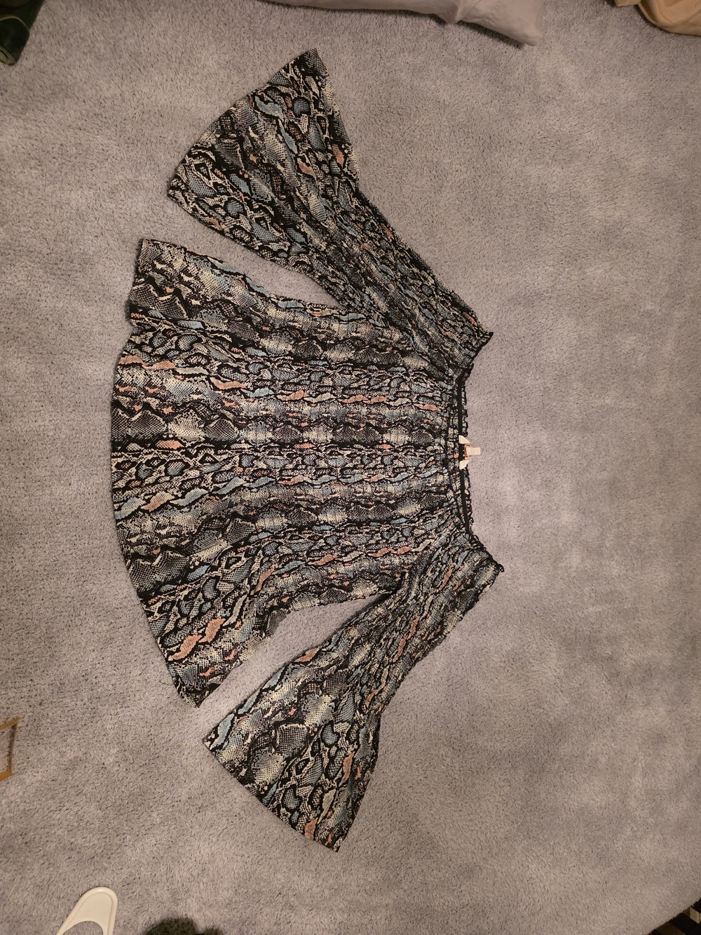 Candie's Black Snake-Print Off-Shoulder Top with Blue and Tan Accents